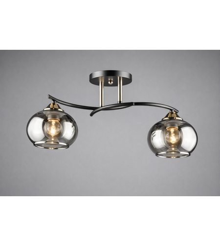 Модерен полилей 2 × E27 с метал и стъкло – черно и хром