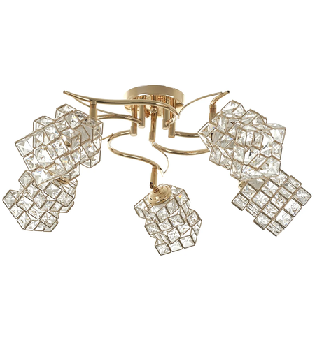 Елегантен златист полилей от метал и кристал – 5xE27