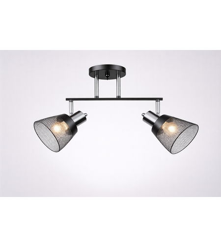 Модерен полилей 2 × E27 с метална мрежа – черно и хром