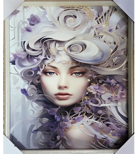 Момиче с лилаво – модерна картина на жена, елегантна декорация за стена