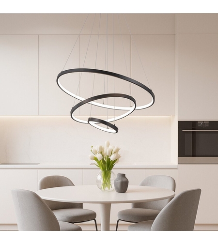 Модерен LED полилей 90W – черен метал, регулируема светлина и дистанционно управление