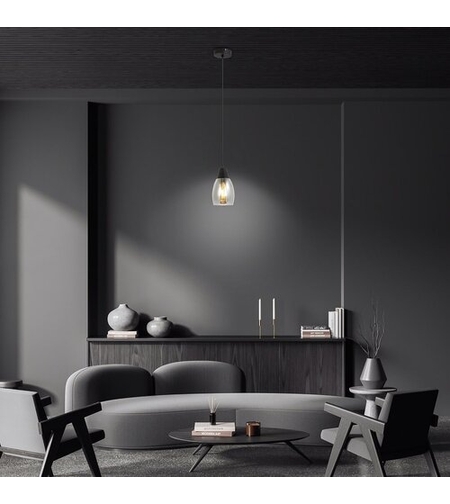 Модерен висящ полилей с 1 светлоизточник – черен с димно стъкло