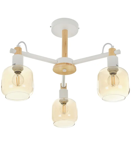 Винтидж таванен полилей – бял метал и дърво, 3xE14