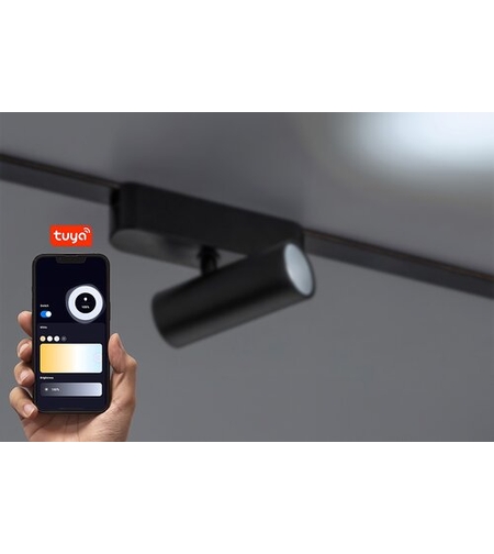 Интелигентен релсов спот с Wi-Fi управление – 5W, регулируема цветна температура 2700–5500K, черен алуминий
