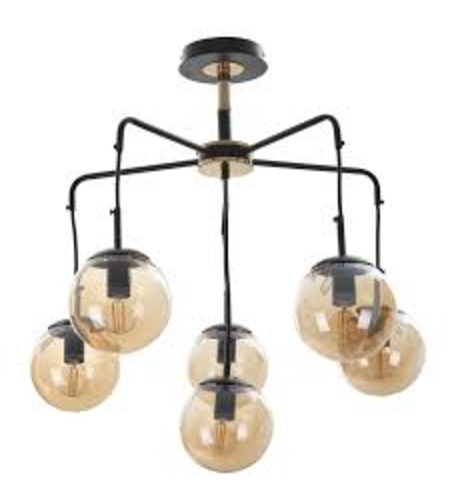 Полилей 6xE14 – елегантна комбинация от черно и злато с метал и стъкло