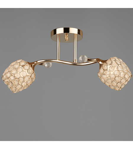 Елегантен двоен златист полилей от метал и кристал – 2xE27