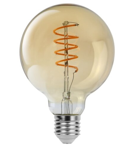 LED филаментна крушка G95, 4W, E27, 2200K, топло бяло, кехлибарено стъкло