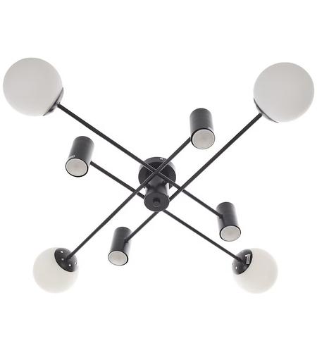 Полилей черен, метал и стъкло,4+4 крушки E27 + GU10