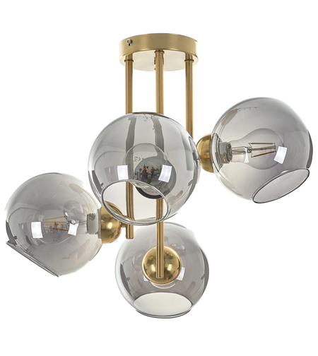 Модерен полилей 4 × E27 с метал и стъкло – матирано злато и хром