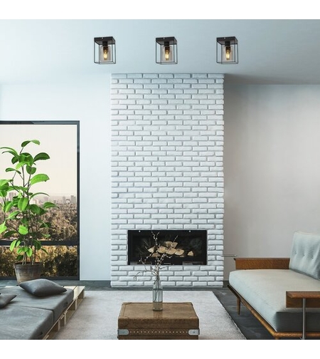 Модерен таванен плафон 1xE27 – черен метал и прозиращо кафяво стъкло