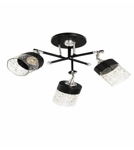 Полилей черен 3XE27 с хром и стъкло с подвижни рамена