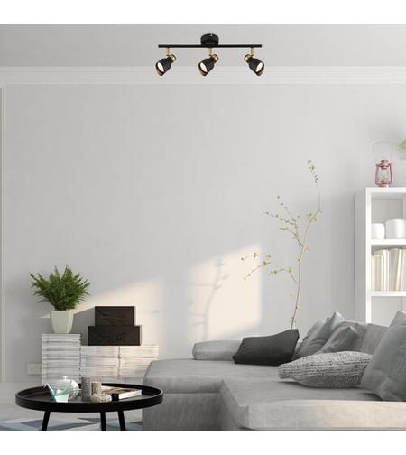 Модерен троен GU10 спот в черно и злато