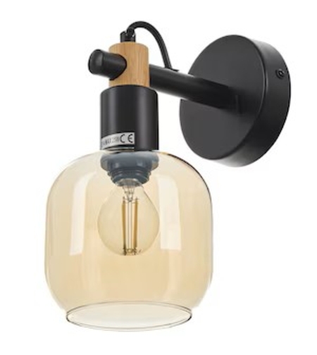 Винтидж стенен аплик – черен метал и дърво, с ключ, E14