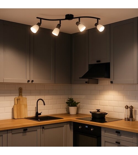 Спот4xE14, 40W черно и крем