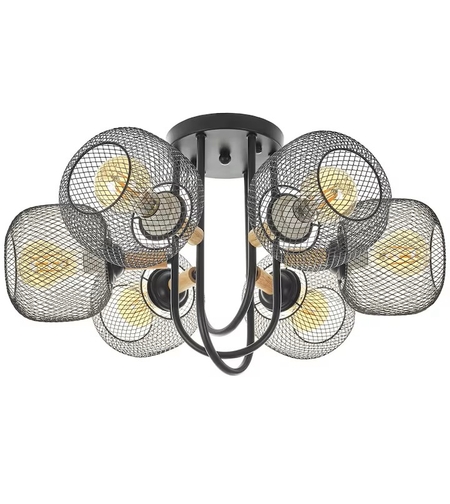 Полилей 6×E27 черен с дърво