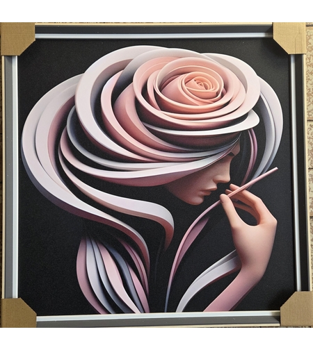 Розова муза  – модерна картина на жена с цвете, символ на нежност и вдъхновение
