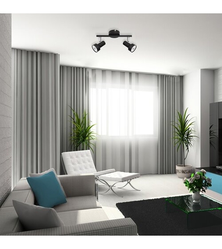 Модерен двоен спот осветител – черен метал, GU10, 2x50W