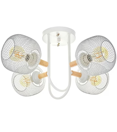 Полилей 4×E27 бял с дърво