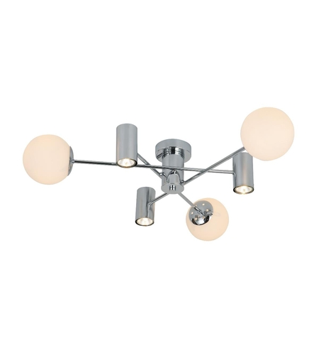 Модерен хромиран полилей от метал и стъкло – E27 + GU10, 6 светлоизточника