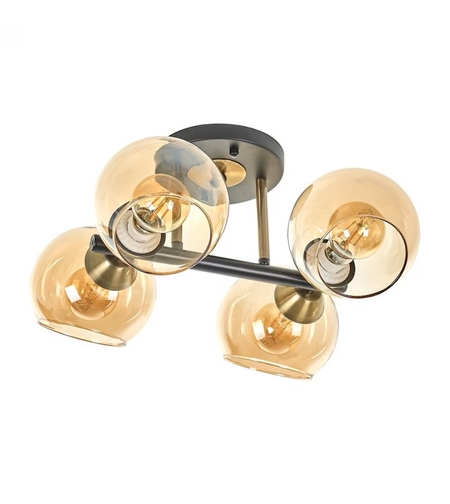 Класически таванен полилей – бронз и черно с прозрачни стъклени абажури, 4xE27