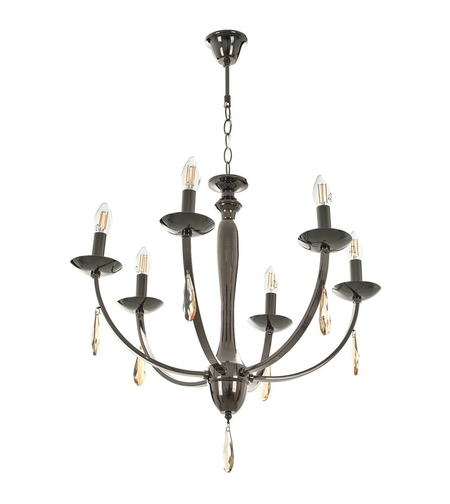 Класически полилей с кристали 6xE14 – черен метал и регулируема височина