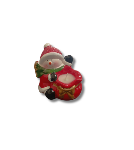 Коледна Декоративна Ароматна Свещ в Червен Керамичен Калъф със Снежен Човек