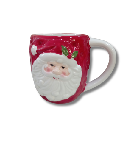 Керамична Коледна Чаша с 3D Релефна Фигура на Дядо Коледа – Червена