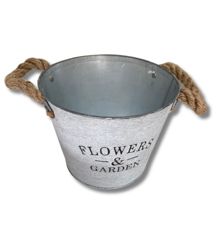 Метална кашпа „Flowers & Garden“ с въжени дръжки