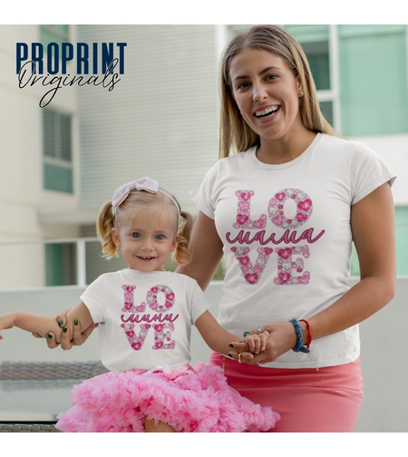 Комплект Тениски „Мама и аз“ LOVE с принт розови кристали