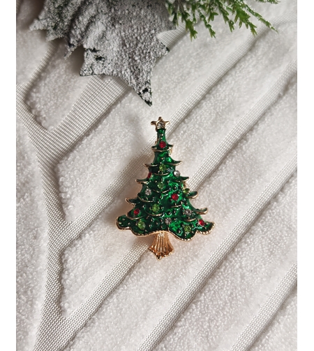 Брошка коледна елха в зелено