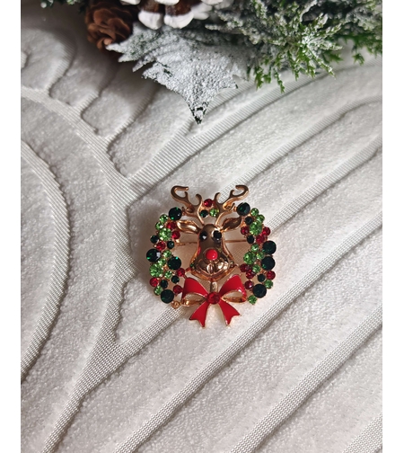 Брошка коледен венец с еленче