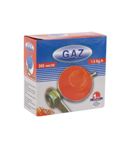 Газов регулатор с часовник и ключ за цилиндър, дебит 1,5 кг/ч, налягане 30 mbar, стандартна резба, съвместим с пропан-бутан, безопасен, издръжлив, лесен за монтаж, идеален за печка, барбекю и къмпинг