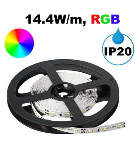 LED лента 14.4W/m, RGB, 5м, 12V DC, Неводоустойчива, 60 LEDs/m, 120°, SMD 5050