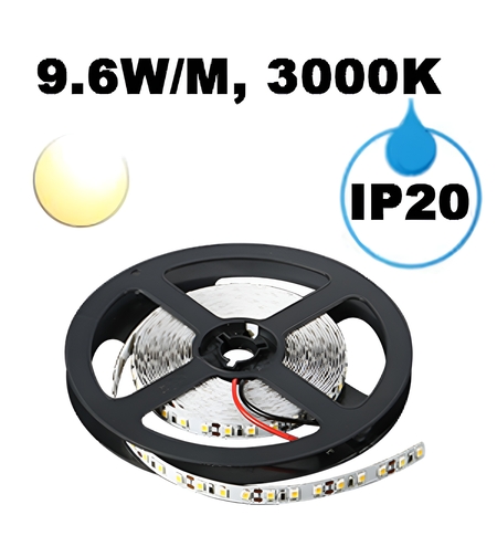 LED ЛЕНТА, 9.6W/M, 3000K, 12V DC, SMD2835, 120 LEDS/M