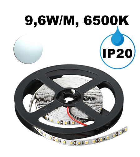 LED ЛЕНТА, 9,6W/M, 6500K, 12V DC, SMD2835, 120 LEDS/M, IP20