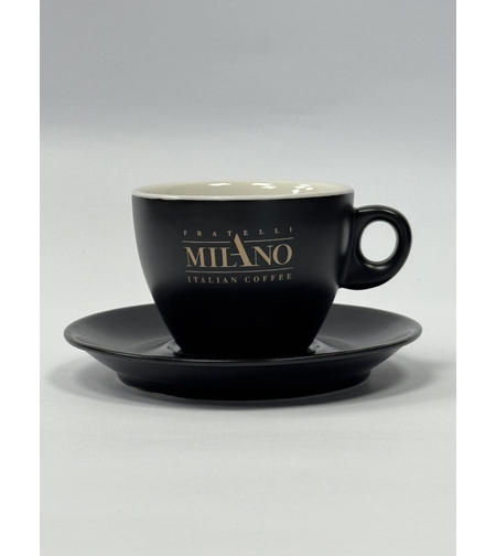 Чаша за капучино с черна чинийка 6 бр.