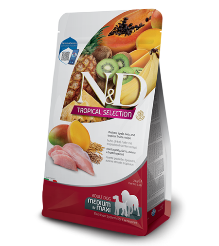 N&D Tropical Selection Chicken Adult Medium & Maxi – храна за кучета, с пилешко и тропически плодове, за средни и големи породи, 2 kg / 10 kg