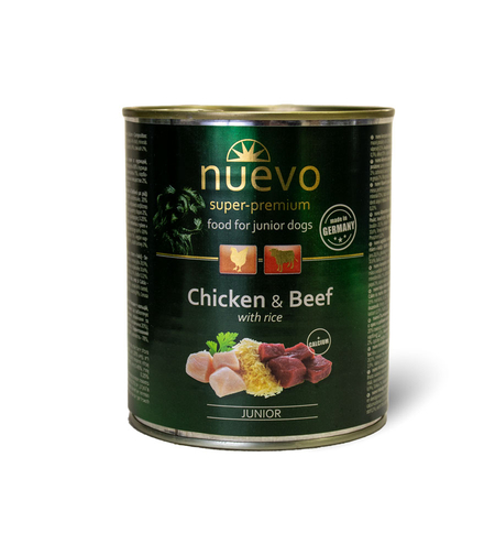 Nuevo Dog Junior Chicken and Beef - пилешко месо, говеждо месо за кучета от 1 до 12 месецa 800 г