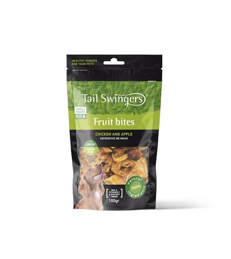 Tail Swingers Fruit Bites Пиле и Ябълка 100 g – Натурално лакомство, плодови хапки за кучета