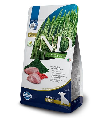 N&D Spirulina Lamb Puppy Mini – Храна за подрастващи кученца от мини породи с агнешко, спирулина и годжи бери 2 кг