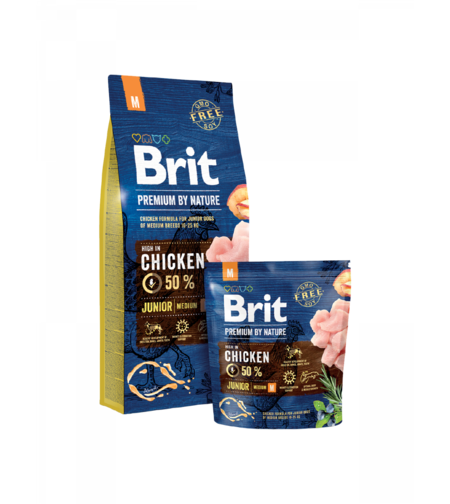 Brit Premium by Nature Junior M – 50% прясно пилешко – храна за подрастващи средни породи, 1 kg / 3 kg / 15 kg
