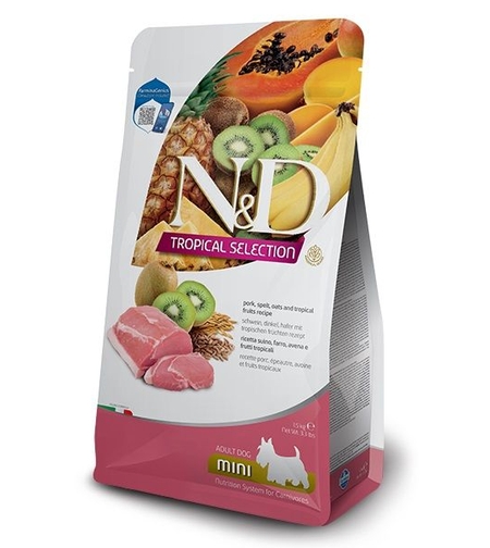 N&D Tropical Selection Pork Adult Mini – храна за кучета, със свинско и тропически плодове, за дребни породи, 1.5 kg / 5 kg