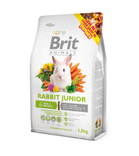 Brit Animals Rabbit Junior 1.5 kg – Пълноценна суперпремиум храна за млади зайци с люцерна и билки