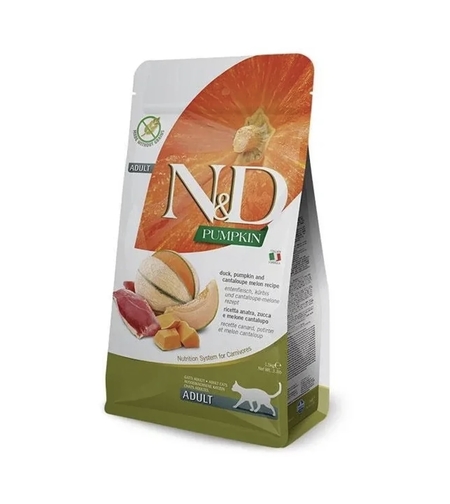 N&D Pumpkin Duck & Cantaloupe Cat Adult – храна за котки над 1 година с патешко, тиква и пъпеш, 300 g / 1.5 kg / 5 kg