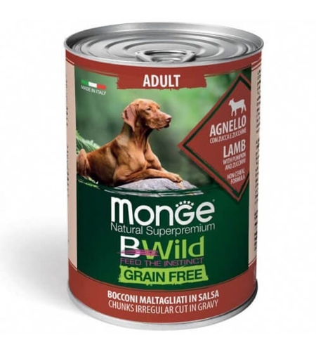 Monge BWild Grain Free Adult Dog Lamb – консерва с агнешко, тиква и зеленчуци, 400 g