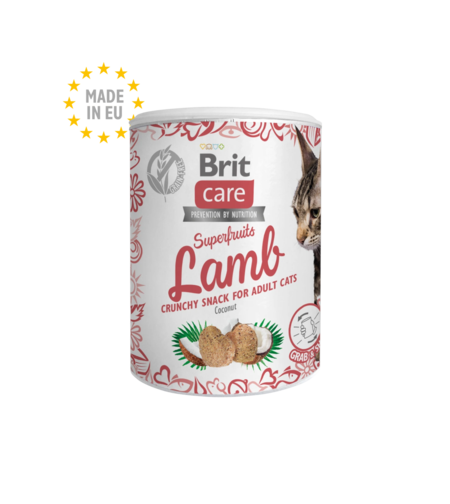 Brit Care Superfruits - Лакомство за котки в кутия 100гр- с агнешко и кокос