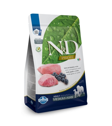 N&D Prime Lamb & Blueberry Adult Medium & Maxi – храна за кучета, с агнешко и боровинки, за средни и големи породи, 2.5 kg / 12 kg