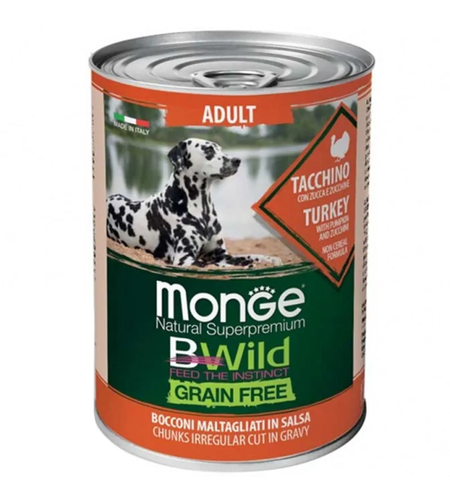Monge BWild Grain Free Adult Dog Turkey – консерва с пуйка, тиква и тиквички, 400 g