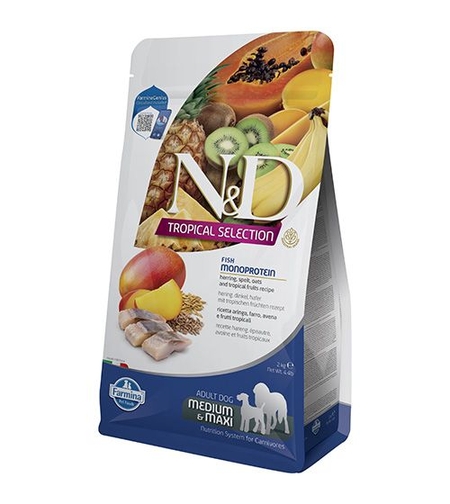 N&D Tropical Selection Herring & Tropical Fruits Adult Medium & Maxi – храна за кучета, с херинга и тропически плодове, за средни и големи породи, 2 kg / 10 kg