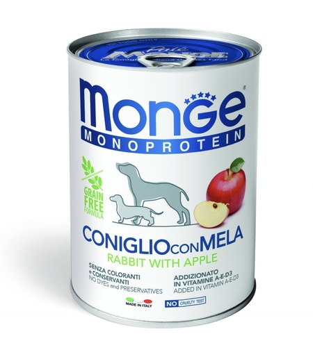 Monge DOG Monoprotein Adult Fruit Pate Rabbit & Apple – пастет със заешко и ябълка, 400 g